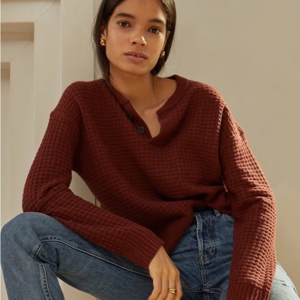 EVERLANE ReCashmere Belgian Waffle Henley in Clay Size Small
